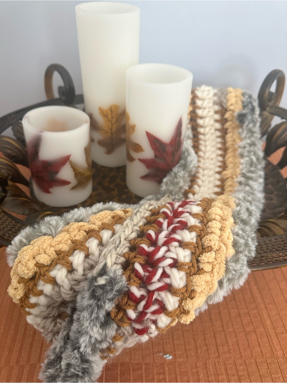 Handmade Cozy Crochet Scarf in Autumn Neutrals